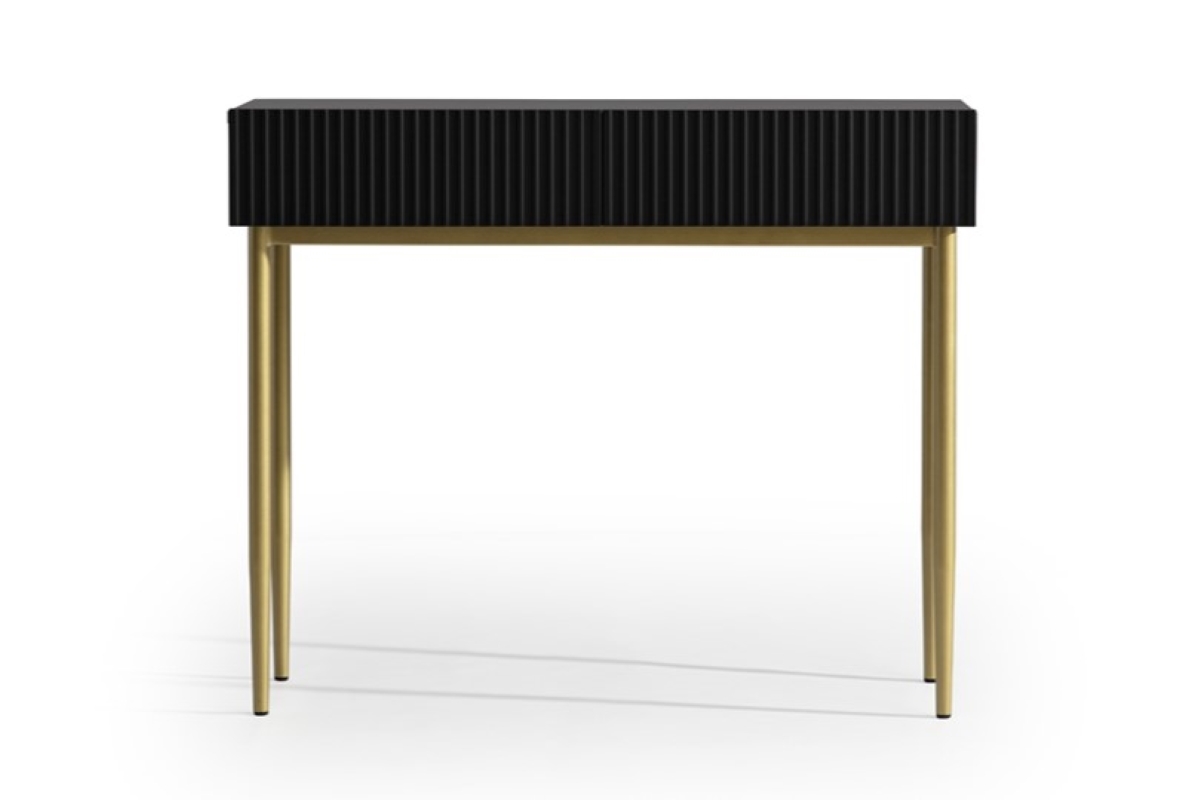 Moderný písací stôl Nicole - čierny mat / zlaté nožičky moderné burko Nicole so zásuvkami 100 cm - Čierny mat / zlote nozki