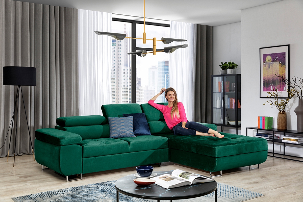 Moderná rohová sedacia súprava Annabelle L II - chrómové nožičky Rohová sedacia súprava látka Monolith 37, Strana pravá