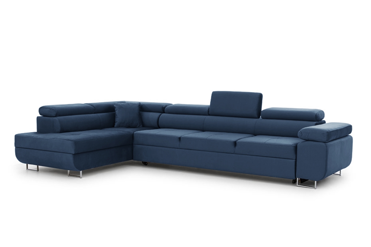 Rozkladacia rohová sedacia súprava Annabelle Maxi ľavá - tmavomodrý Monolith 77 / chrómové nožičky Rohová sedacia súprava Annabelle Maxi