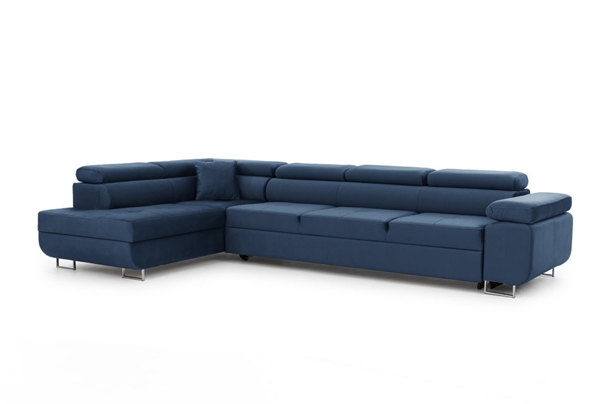 Rozkladacia rohová sedacia súprava Annabelle Maxi ľavá - tmavomodrý Monolith 77 / chrómové nožičky Rohová sedacia súprava Annabelle Maxi