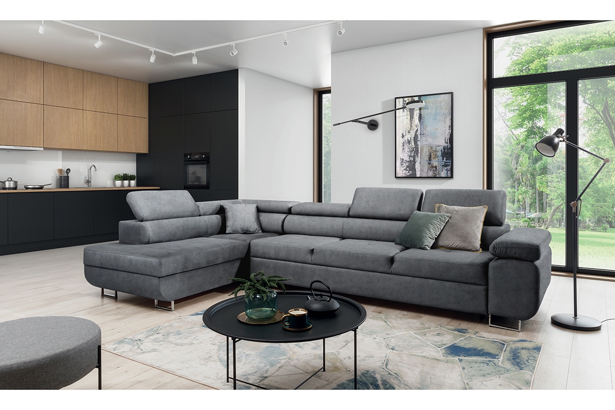 Rozkladacia rohová sedacia súprava Annabelle Maxi ľavá - grafitový velúr Zetta 304 / chrómové nožičky Rohová sedacia súprava Annabelle Maxi 