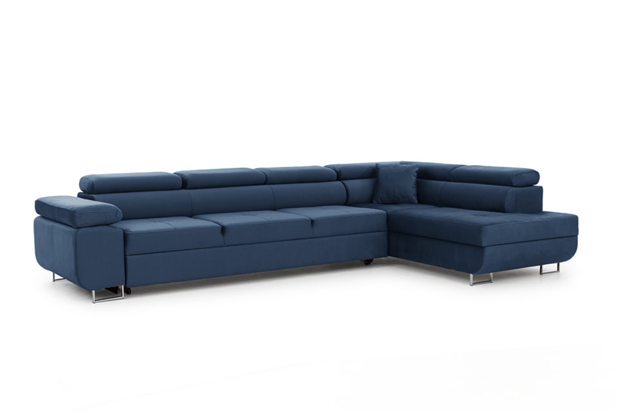 Rozkladacia rohová sedačka Annabelle Maxi pravá - tmavomodrý Monolith 77 / chrómové nožičky Rohová sedacia súprava Annabelle Maxi