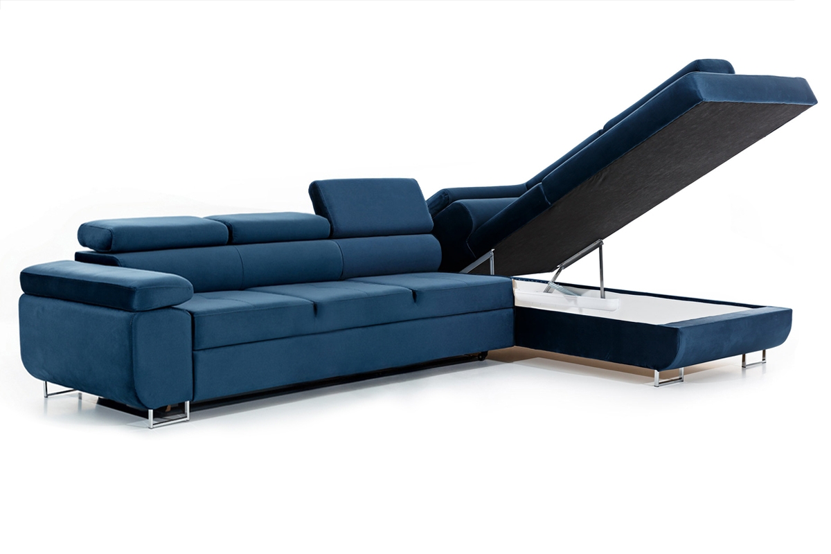 Rozkladacia rohová sedačka Annabelle Maxi pravá - tmavomodrý Monolith 77 / chrómové nožičky Rohová sedacia súprava Annabelle Maxi