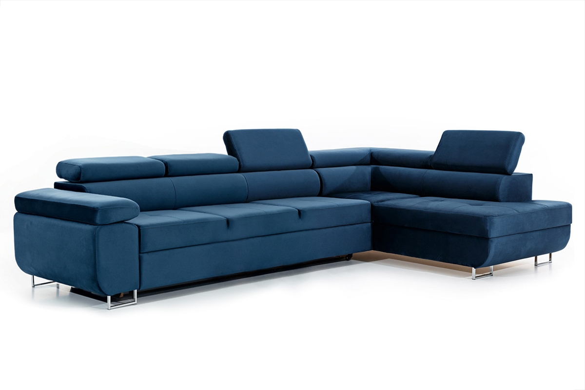 Rozkladacia rohová sedačka Annabelle Maxi pravá - tmavomodrý Monolith 77 / chrómové nožičky Rohová sedacia súprava Annabelle Maxi