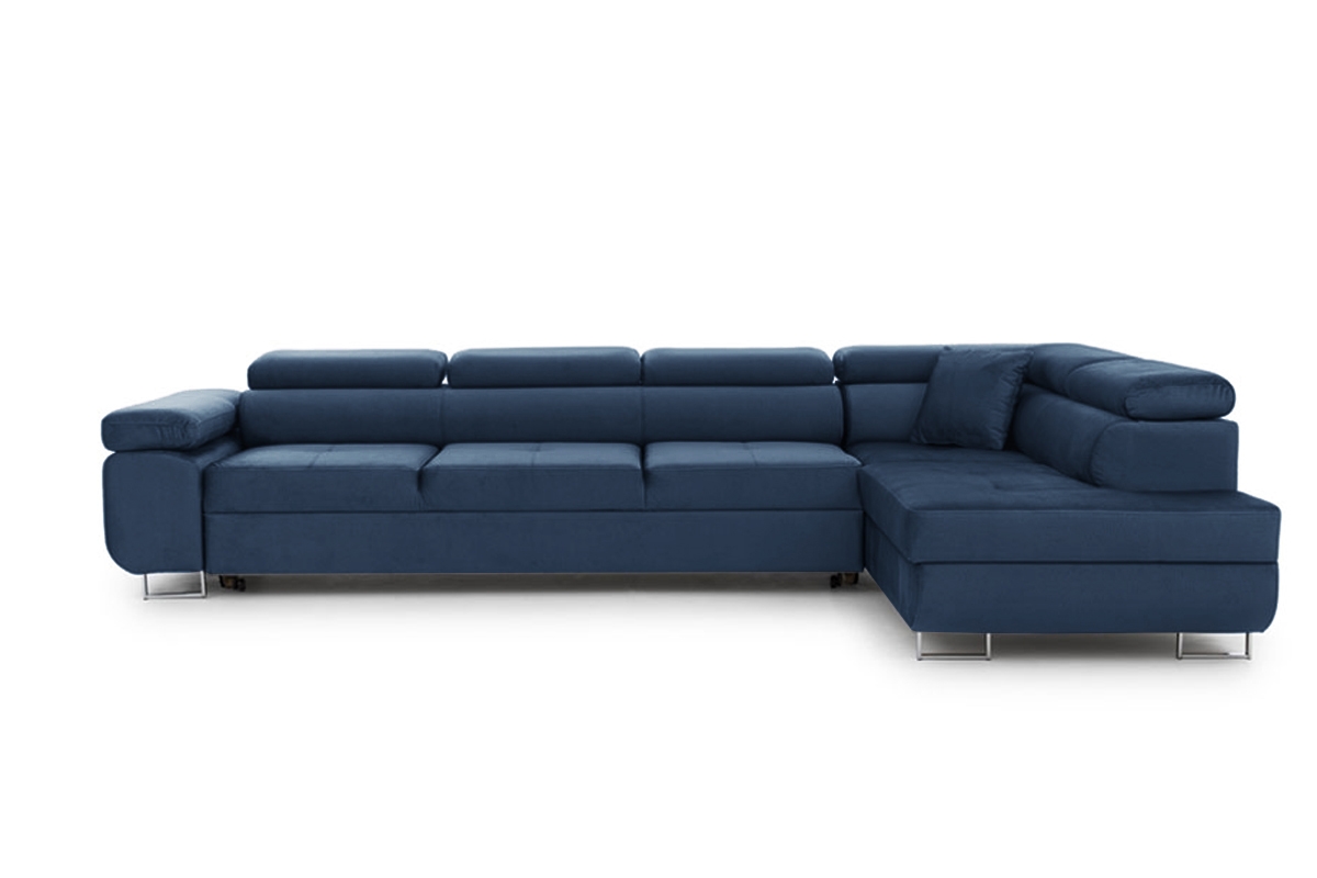 Rozkladacia rohová sedačka Annabelle Maxi pravá - tmavomodrý Monolith 77 / chrómové nožičky Rohová sedacia súprava Annabelle Maxi