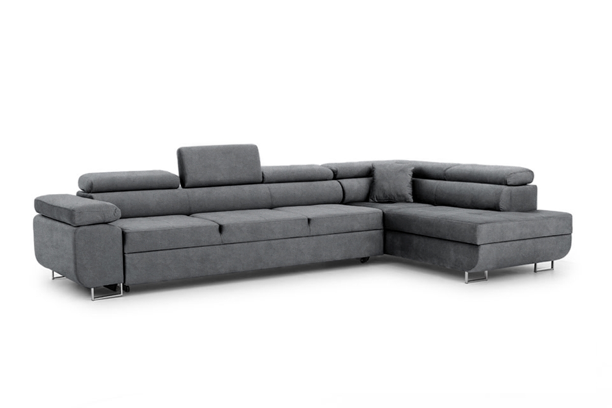 Rozkladacia rohová sedačka Annabelle Maxi pravá - grafitový ľahkočistiaci zamat Zetta 304 / chrómové nožičky Rohová sedacia súprava Annabelle Maxi