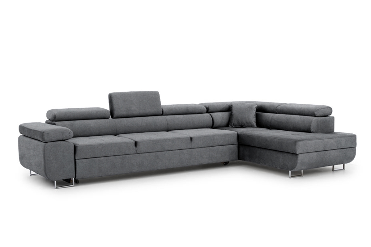 Rozkladacia rohová sedačka Annabelle Maxi pravá - grafitový ľahkočistiaci zamat Zetta 304 / chrómové nožičky Rohová sedacia súprava Annabelle Maxi
