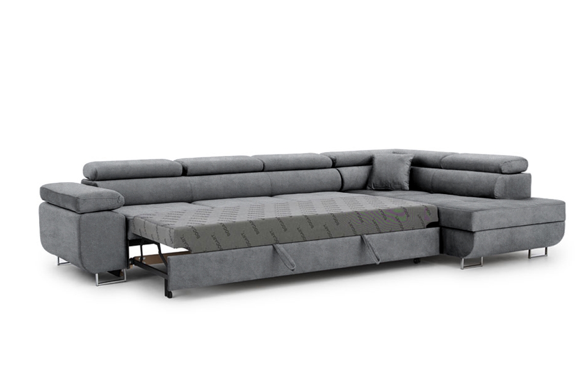 Rozkladacia rohová sedačka Annabelle Maxi pravá - grafitový ľahkočistiaci zamat Zetta 304 / chrómové nožičky Rohová sedacia súprava Annabelle Maxi