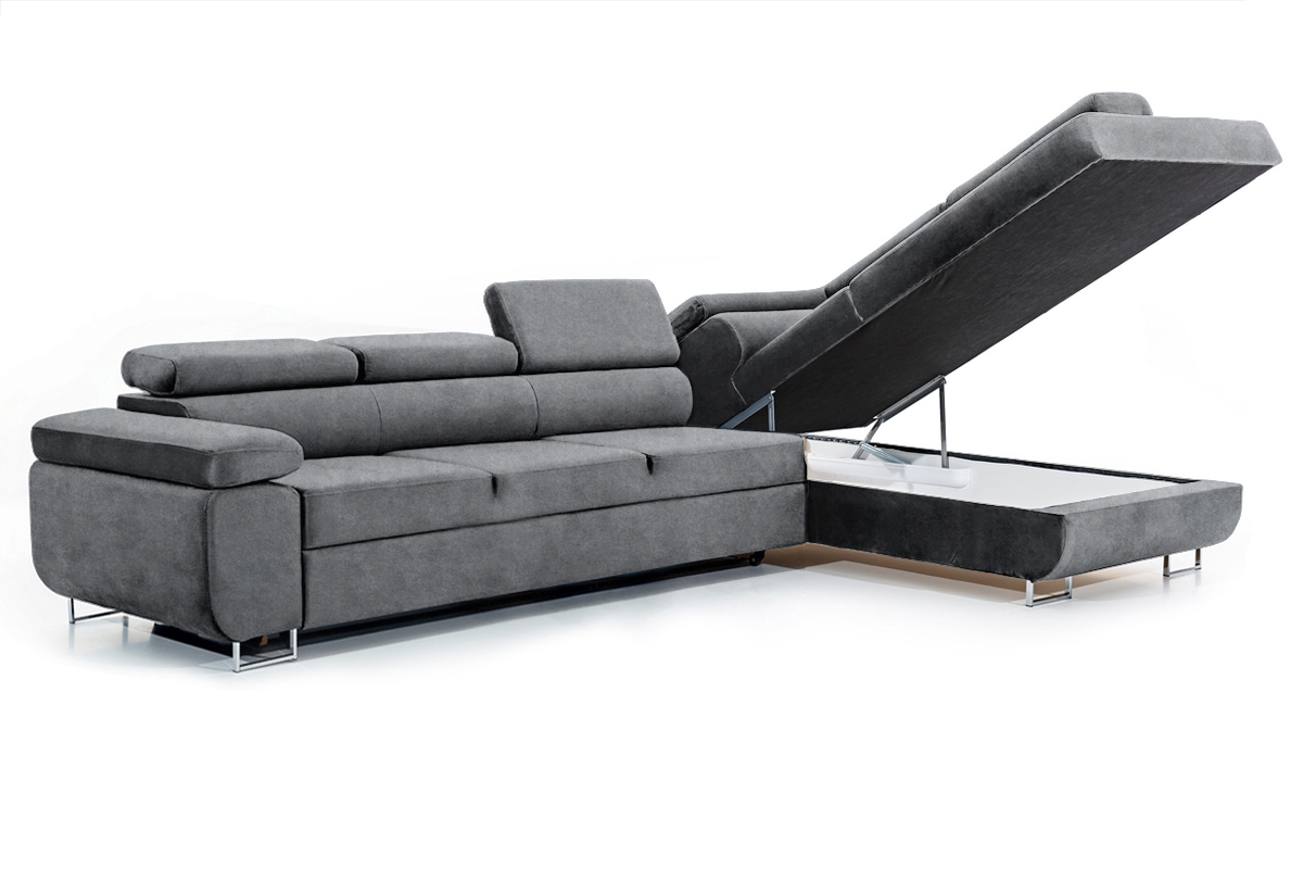 Rozkladacia rohová sedačka Annabelle Maxi pravá - grafitový ľahkočistiaci zamat Zetta 304 / chrómové nožičky Rohová sedacia súprava Annabelle Maxi