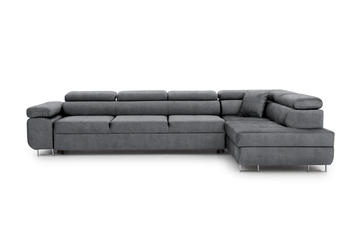 Rozkladacia rohová sedačka Annabelle Maxi pravá - grafitový ľahkočistiaci zamat Zetta 304 / chrómové nožičky Rohová sedacia súprava Annabelle Maxi