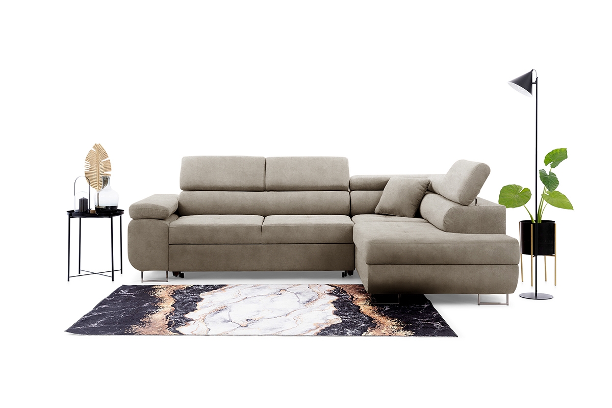 Rozkladacia rohová sedacia súprava Annabelle L pravá - béžový zamat Zetta 291 / chrómové nožičky Rohová sedacia súprava Annabelle