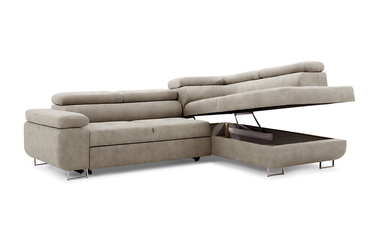 Rozkladacia rohová sedacia súprava Annabelle L pravá - béžový zamat Zetta 291 / chrómové nožičky Rohová sedacia súprava Annabelle Úložný priestor