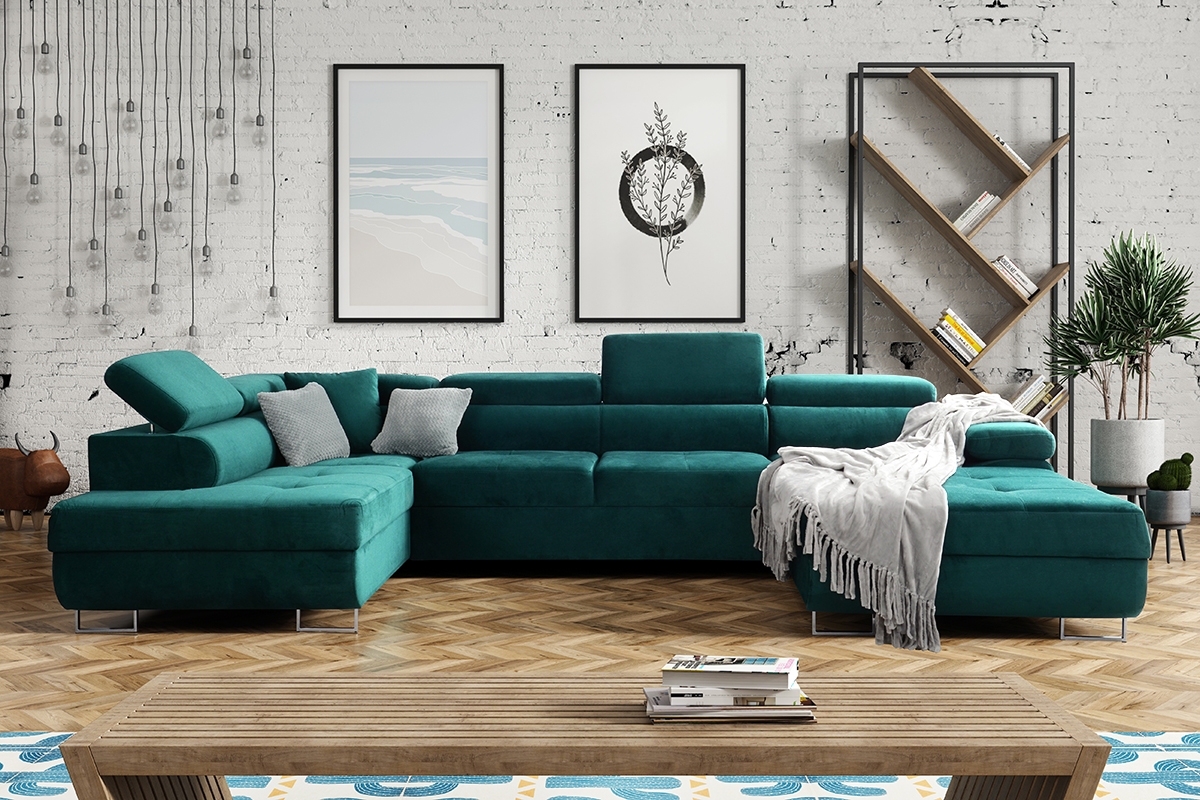 Rozkladacia rohová sedacia súprava Annabelle U II - chrómové nožičky zelená rohová sedacia súprava