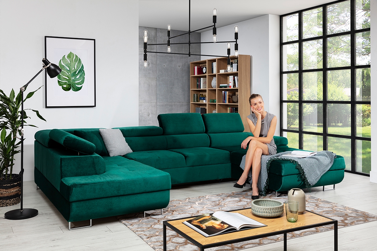 Rozkladacia rohová sedacia súprava Annabelle U II - chrómové nožičky Moderná rohová sedacia súprava Annabelle U II 