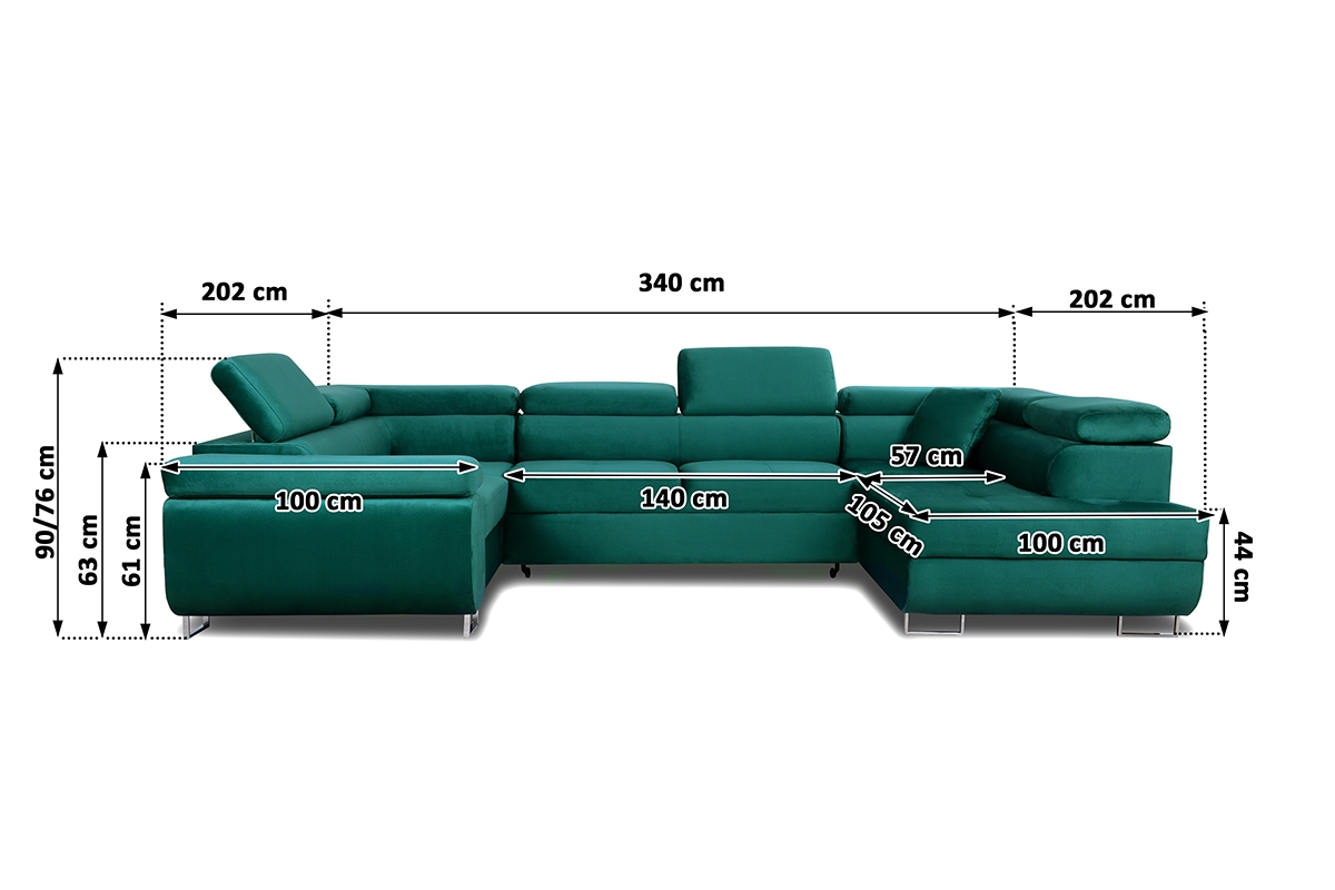 Moderná rohová sedacia súprava Annabelle U - chrómové nožičky Rohová sedacia súprava Annabelle U - Rozmery