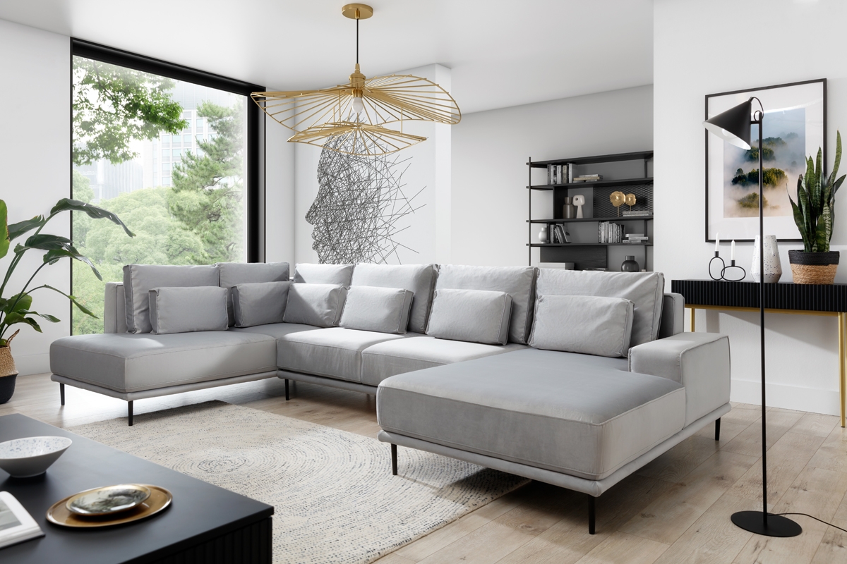 Rohová sedací souprava Nicole U šedý Rohová sedací souprava z czarnymi nozkami 