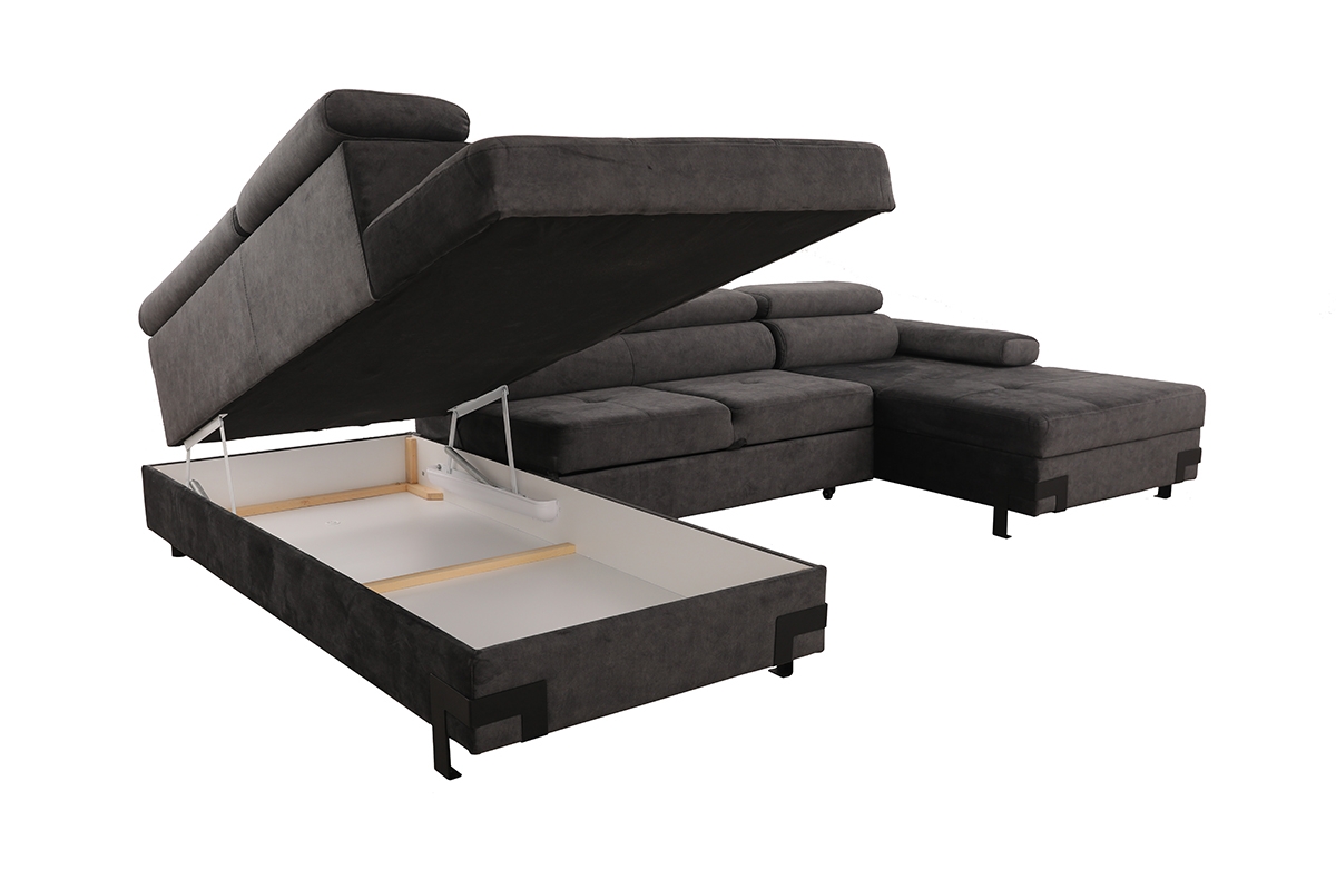 Rohová rozkladacia sedacia súprava EO XL ľavá - sivý zamat Amour 5502 Rohová sedacia súprava U s úložným priestorom na posciel 