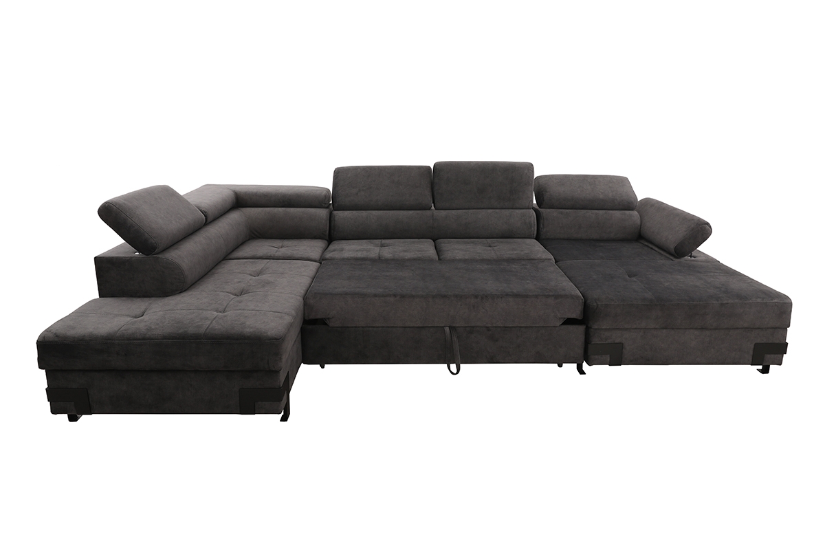 Rohová rozkladacia sedacia súprava EO XL ľavá - sivý zamat Amour 5502 Moderná rohová sedacia súprava Emporio XL Amour 5502 - Koncovka Série 