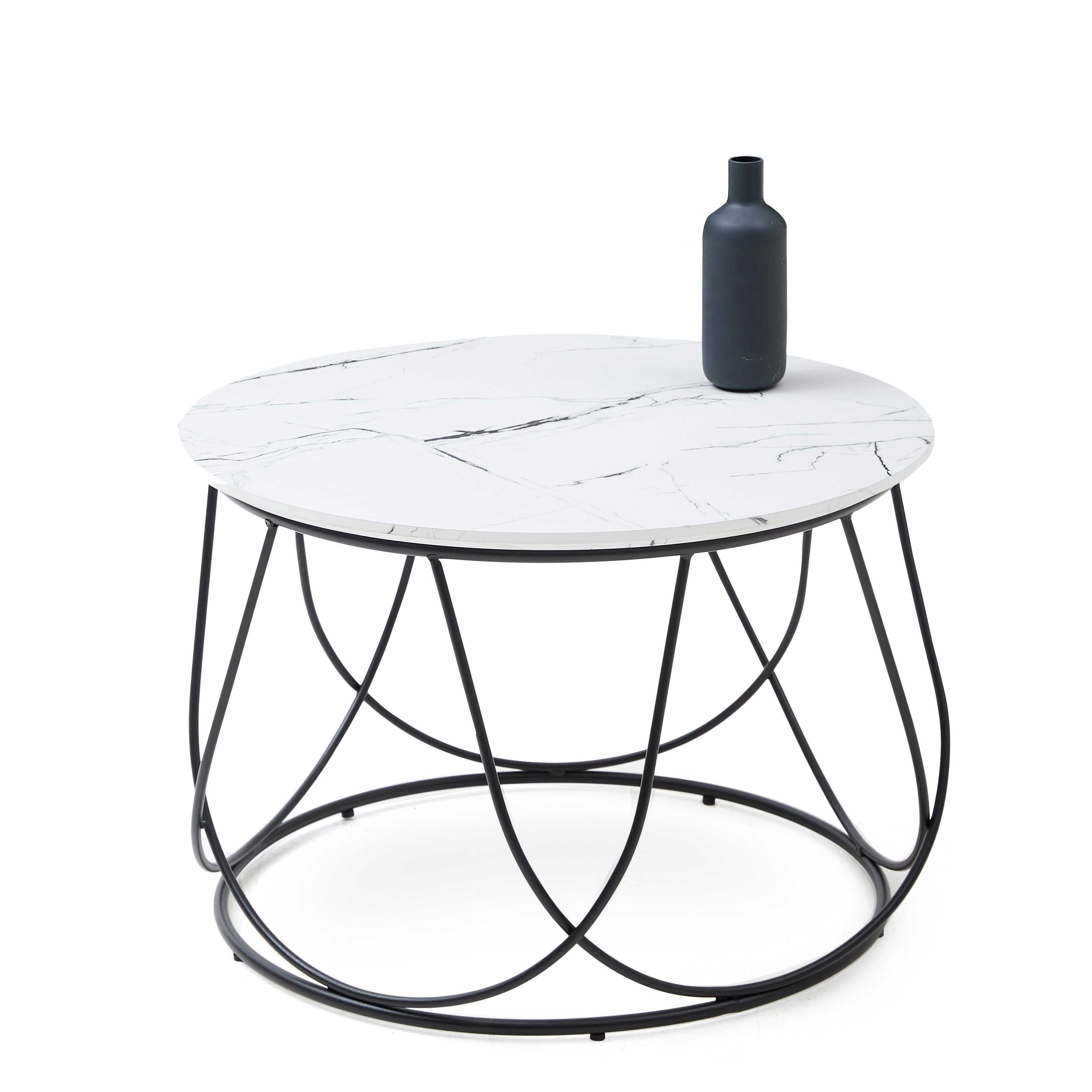 NUBIRA Konferenční stolek Rošt - Černý, Deska - Bílý mramor (1p=1szt) nubira Konferenční stolek Rošt - Černý, Deska - Bílý mramor