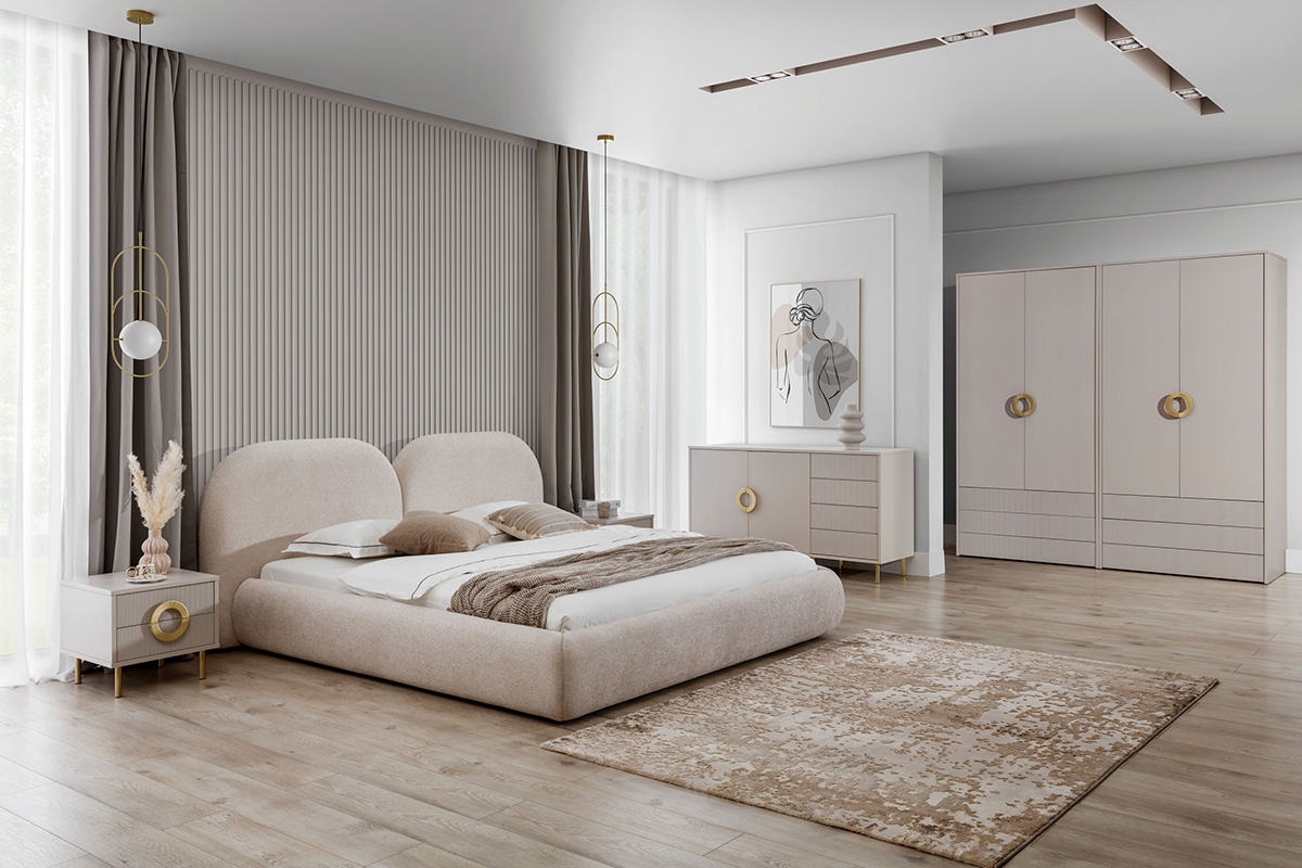 Šatní skříň Nubo 100 cm se zásuvkami - kašmír skříň z ryflowanymi frontami