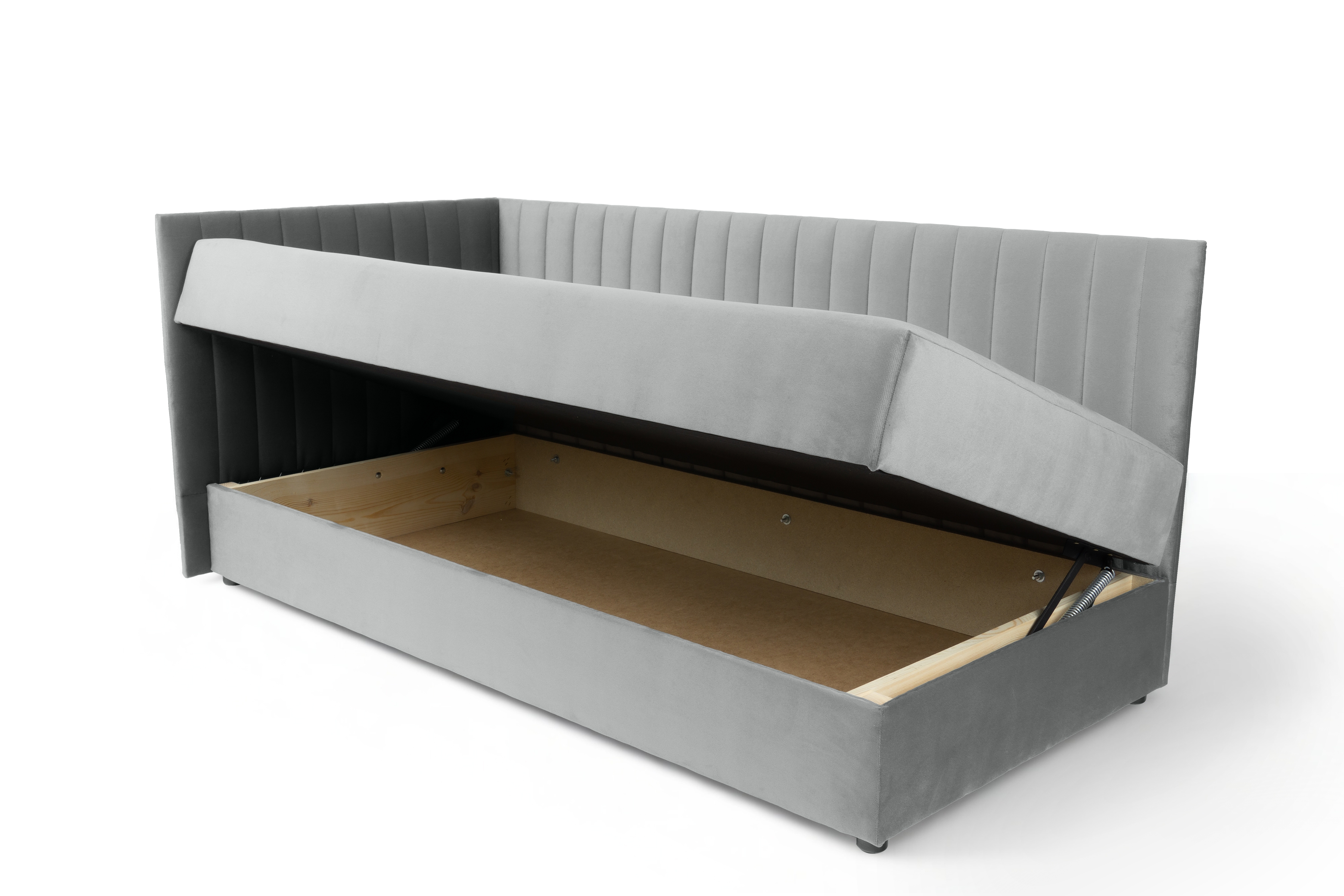 Váľanda Nutri s úložným priestorom ľavá - 186x80 cm - sivý velúr Zanzibar 182 Detská pohovka/posteľ jednoosobové s úložným priestorom Nutri 