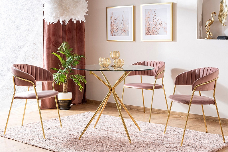 Kulatý konferenční stolek Azalia 80 cm - zlaté nožky / skleněná deska Okragly stolek kawowy Azalia ze skleněným blatem 80 cm - zlaté Nohy