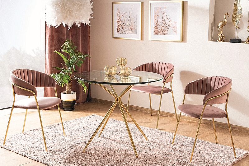 Kulatý konferenční stolek Azalia 80 cm - zlaté nožky / skleněná deska Okragly stolek kawowy Azalia ze skleněným blatem 80 cm - zlaté Nohy