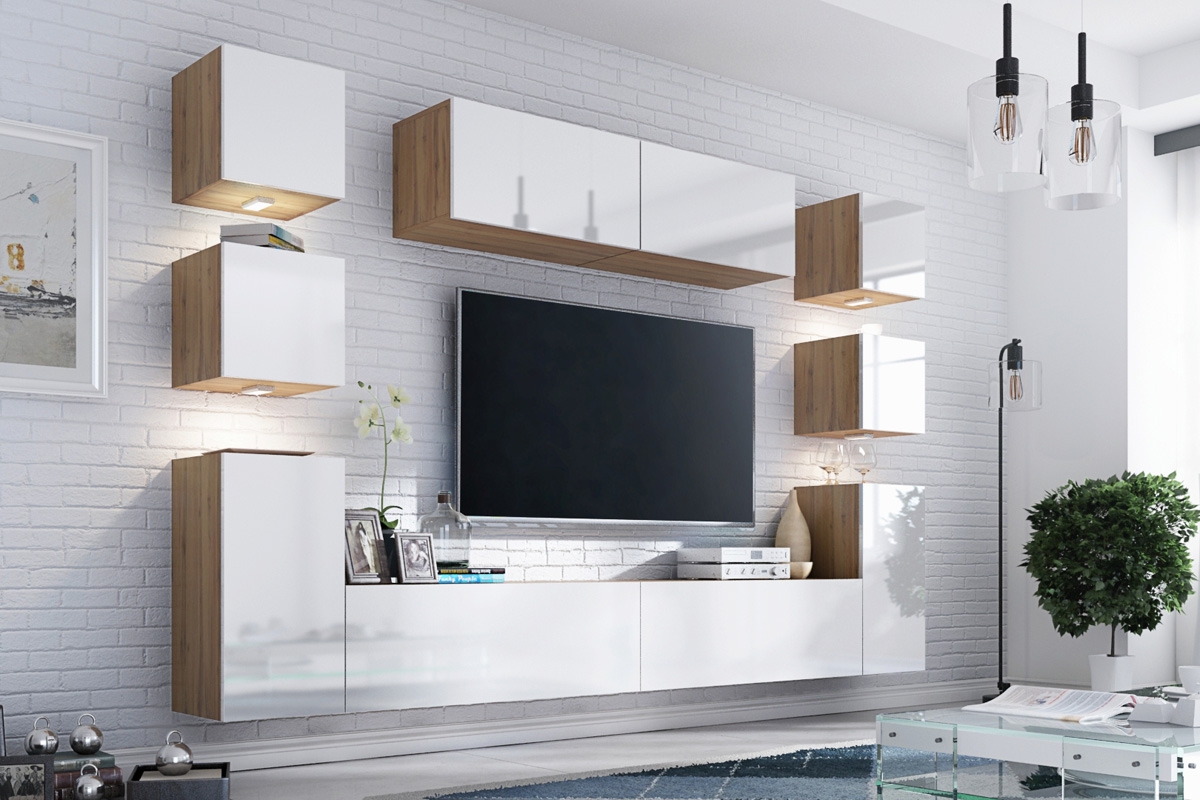 Bezdrôtové LED osvetlenie Combo Obývacia stena moderná s osvetlením 