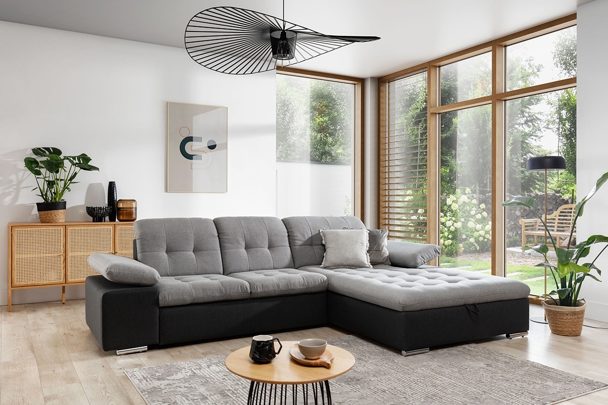 Rozkládací rohová sedací souprava Palermo Mini pravá - šedá / grafitová Inari 91/95 Rohová sedací souprava pravá strana do obývacího pokoje Palermo Mini