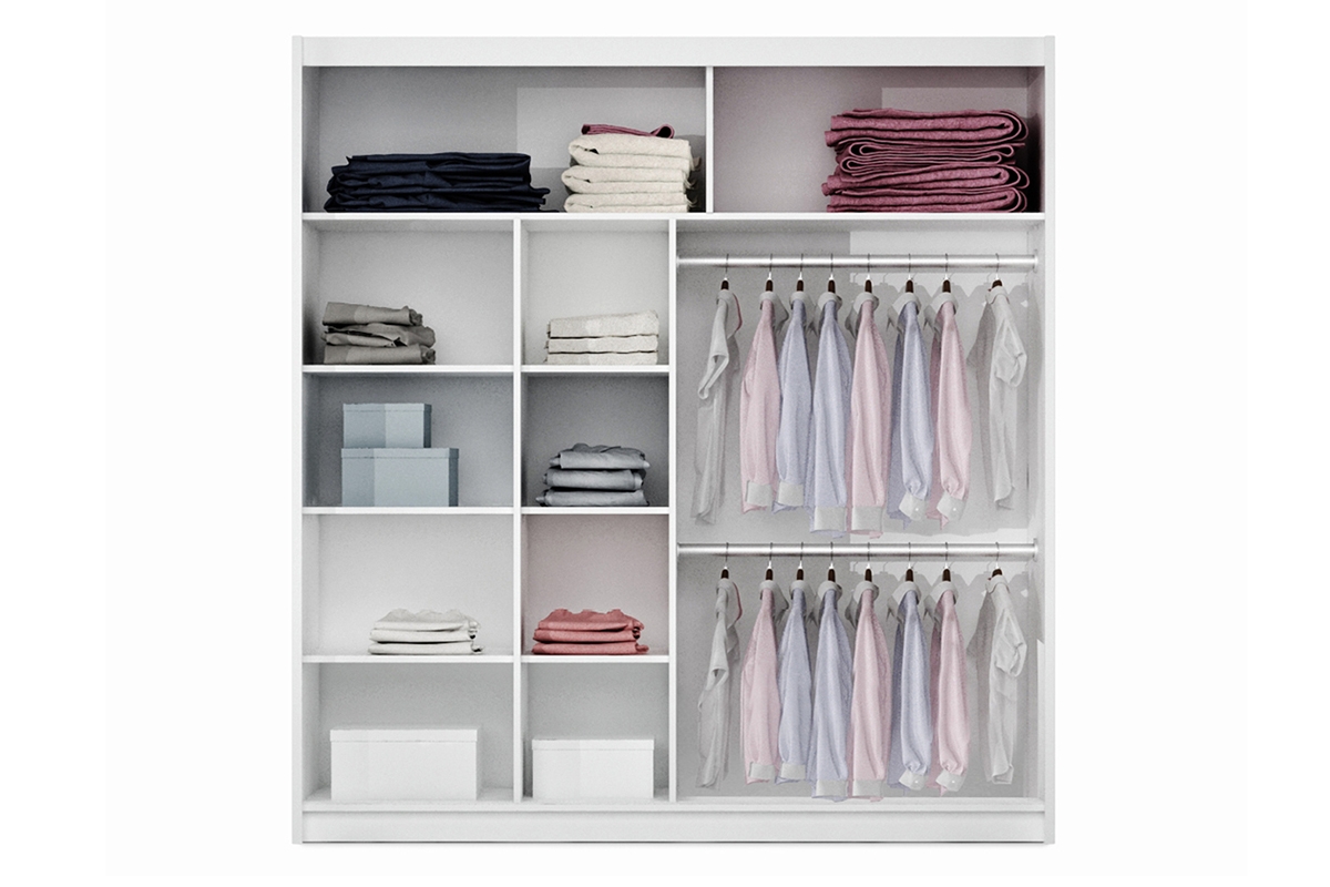 Skriňa s posuvnými dverami so zrkadlom Paris 203 cm - Biela Skriňa Paris vnútro