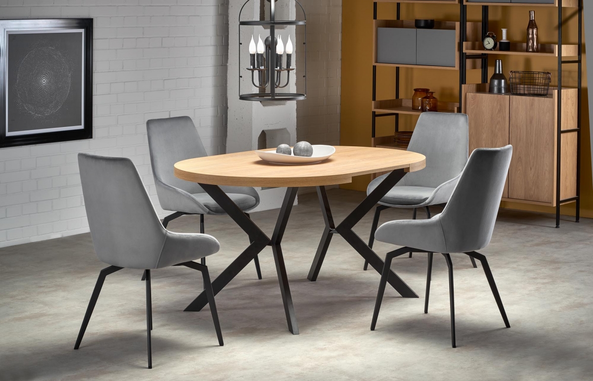 Okrúhly rozkladací stôl Peroni 100-250x100 cm - dub zlatý / čierna PERONI Rozkládací stôl Dub zlaté - Čierny