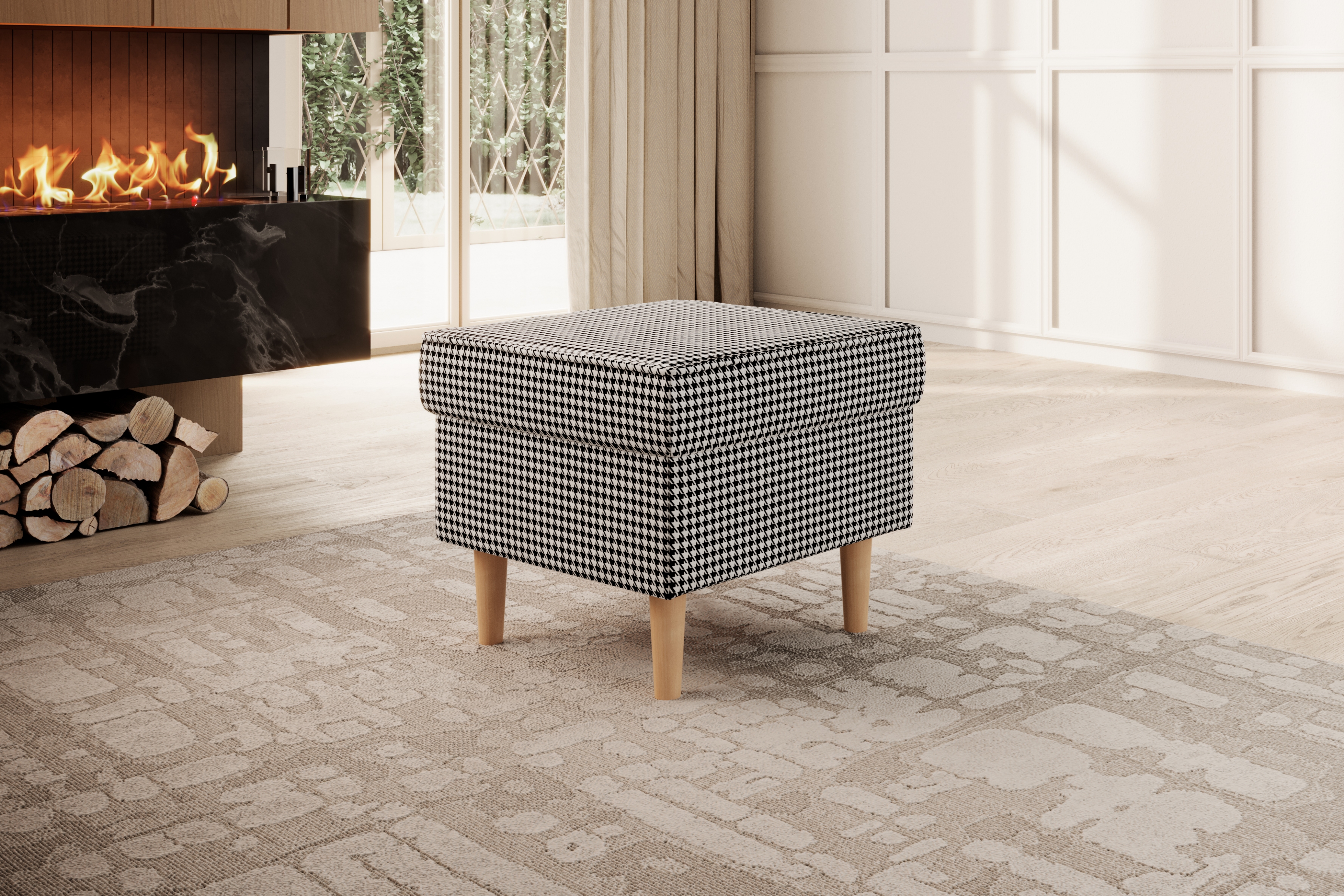 Podnožka křesla ušák Vilano - vzor Kenia 700 / nohy buk Podnožka do fotela Ušák Vilano - wzor pepitka Kenia 700 / Nohy buk 