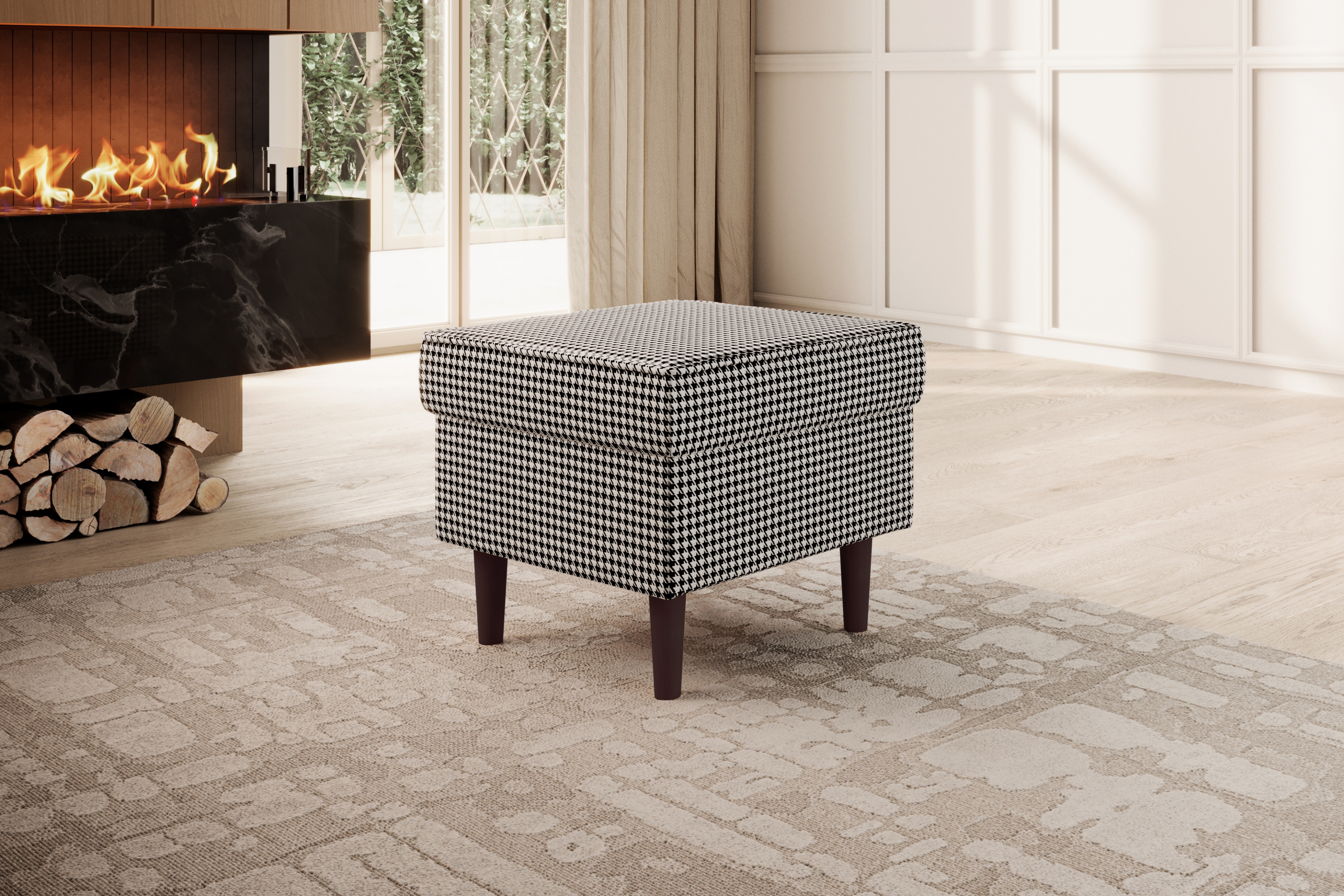 Podnožka křesla ušák Vilano - vzor Kenia 700 / nohy venge Podnožka do fotela Ušák Vilano - wzor pepitka Kenia 700 / Nohy wenge