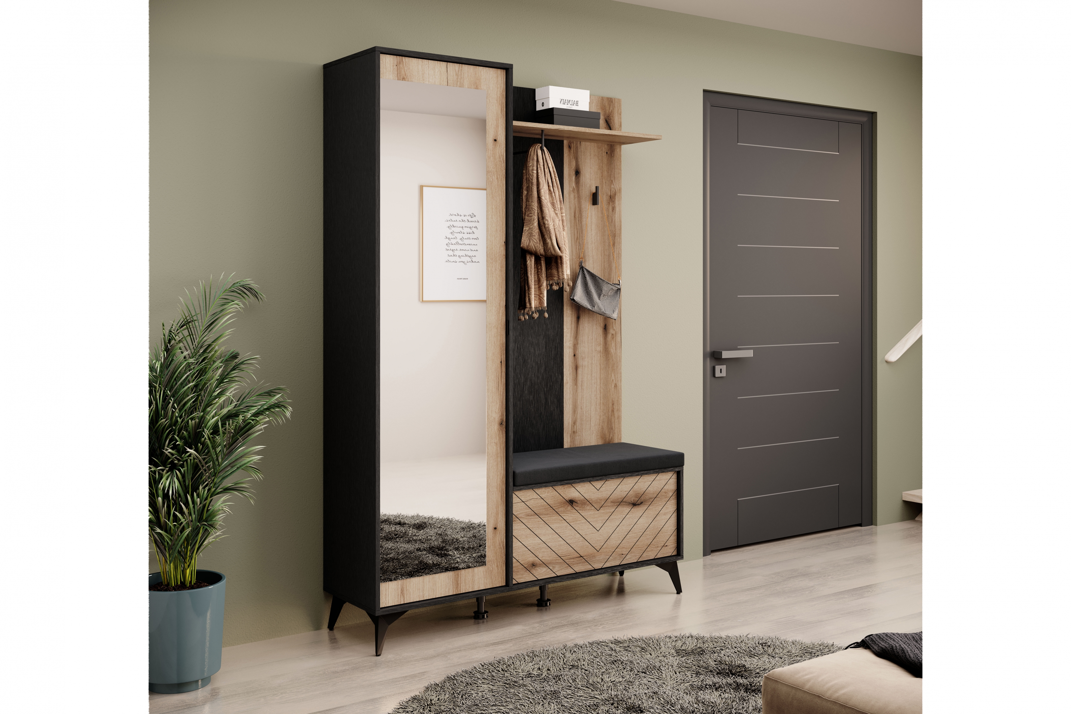 Sedák na botník Sewana 80 cm - čierna Vankúš do garderoby Sewana - Čierny