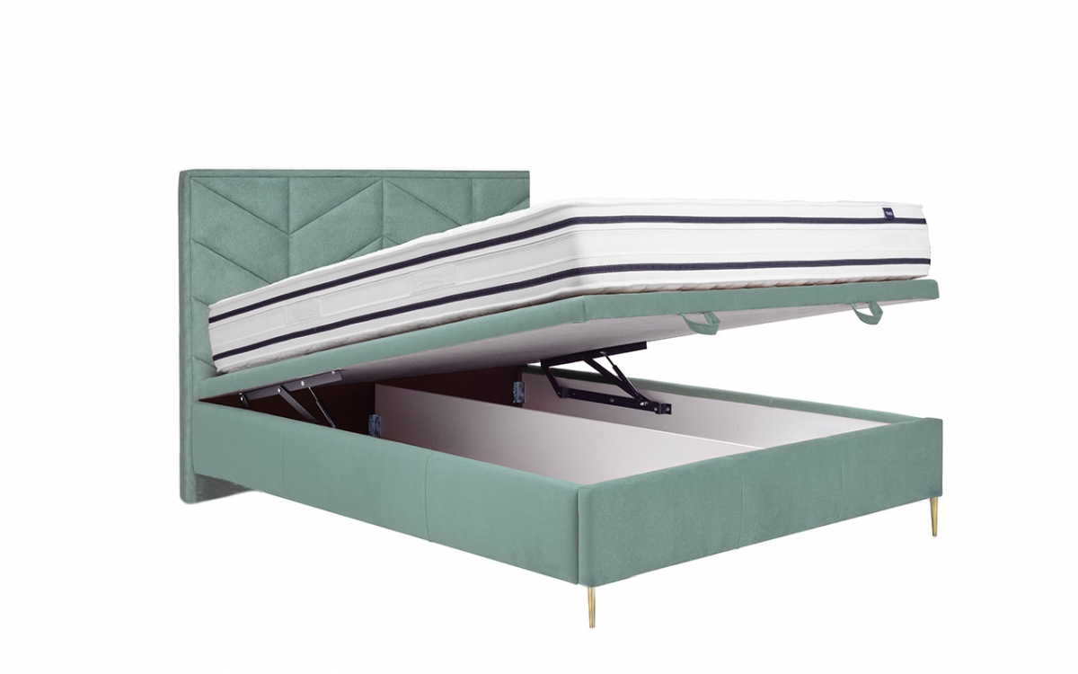 Manželská posteľ Lindi s roštom a úložným priestorom - 140x200 cm - zlaté nožičky posteľ do spálne Lindi s úložným priestorom na posciel 