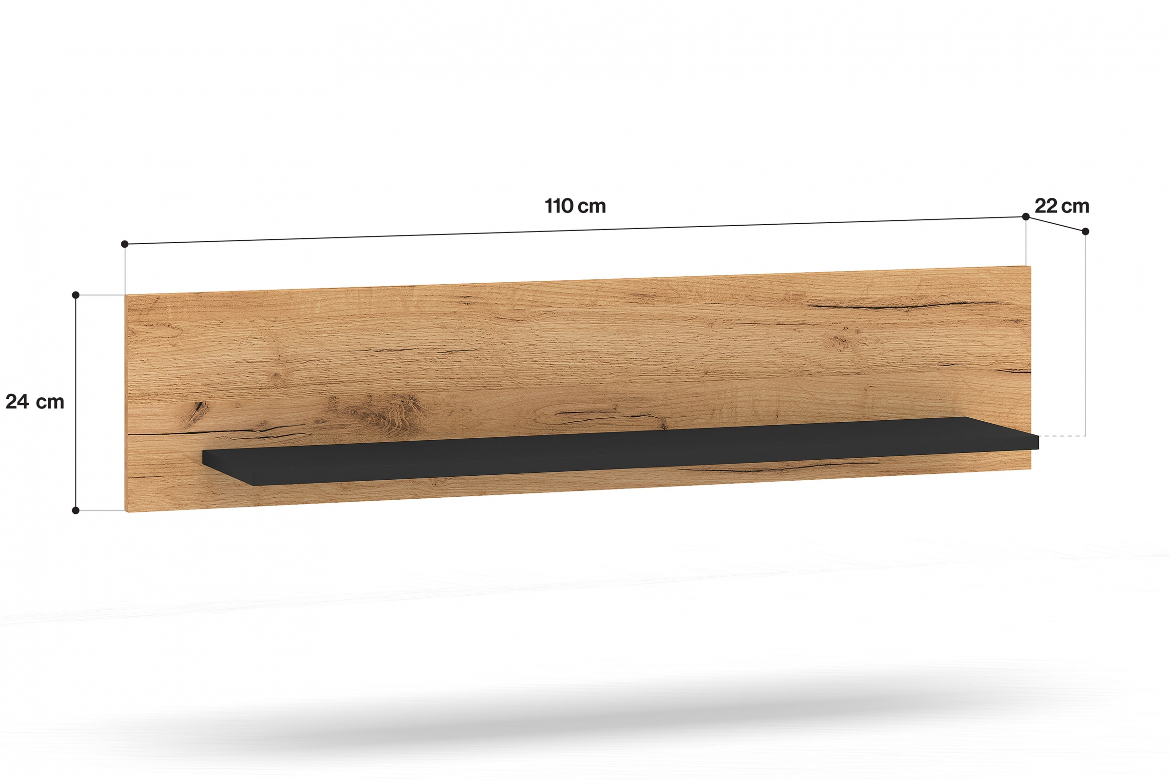 Nástěnná police Clawi 110 cm - dub craft zlatý / černá police Clawi 12 - 110 cm - dub craft zlatá / černá