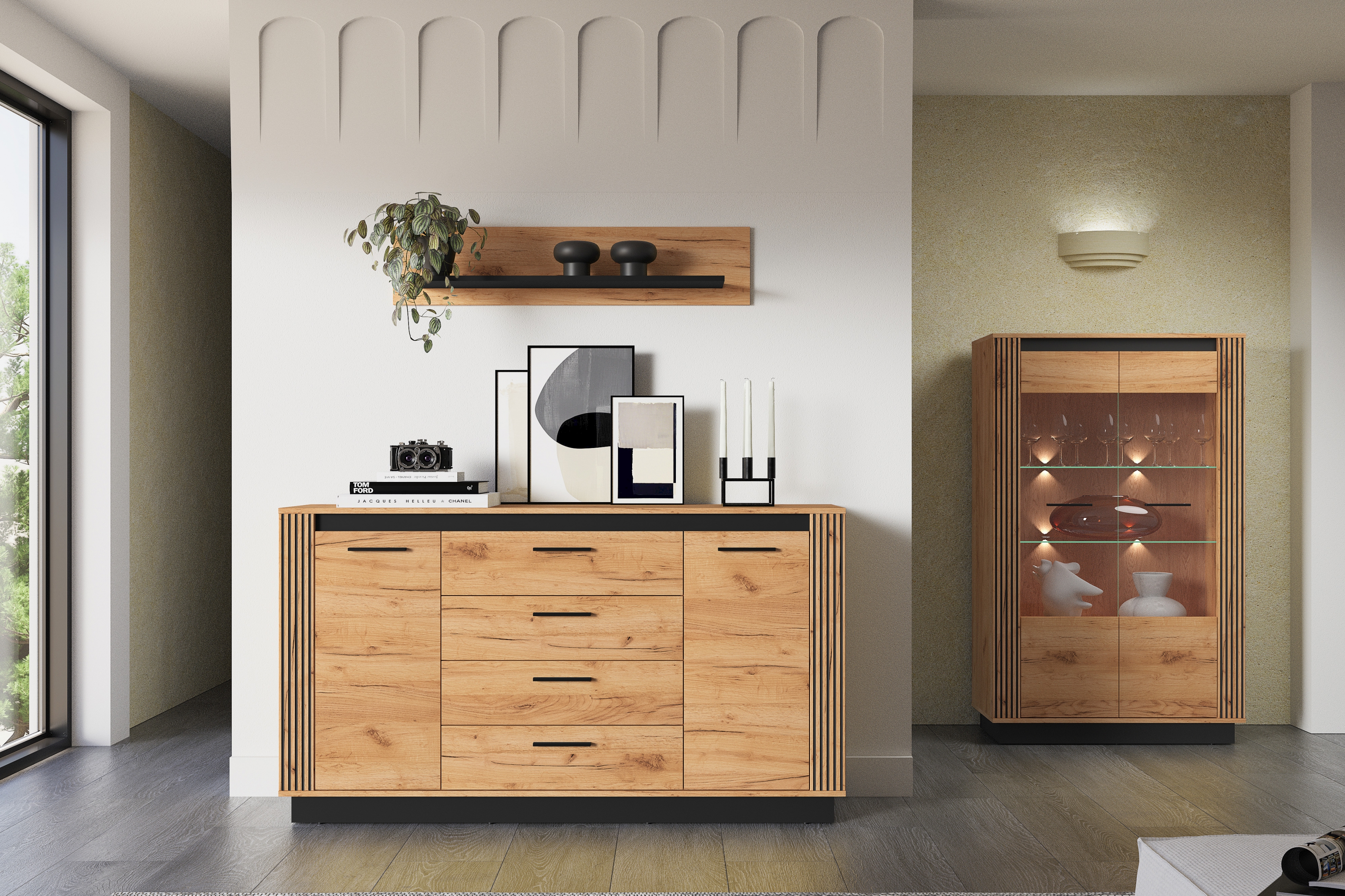 Nástěnná police Clawi 110 cm - dub craft zlatý / černá police Clawi 12 - 110 cm - dub craft zlatá / černá