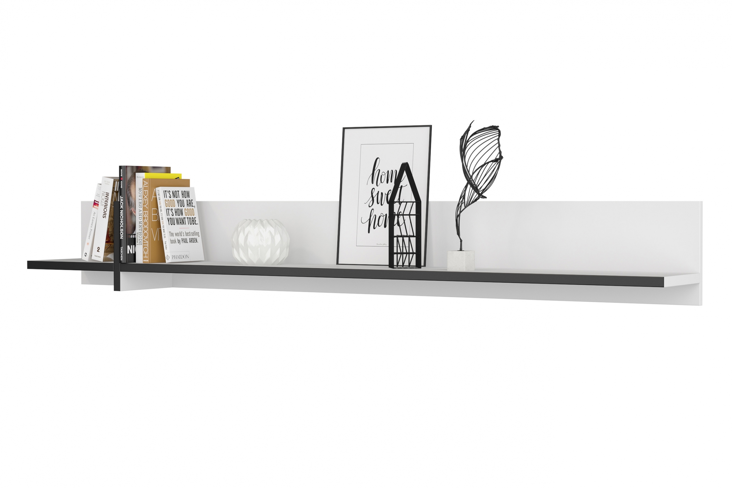 Polica na stenu Cross 180 cm – biela / čierna Polica Gramon 180 - biela / čierny