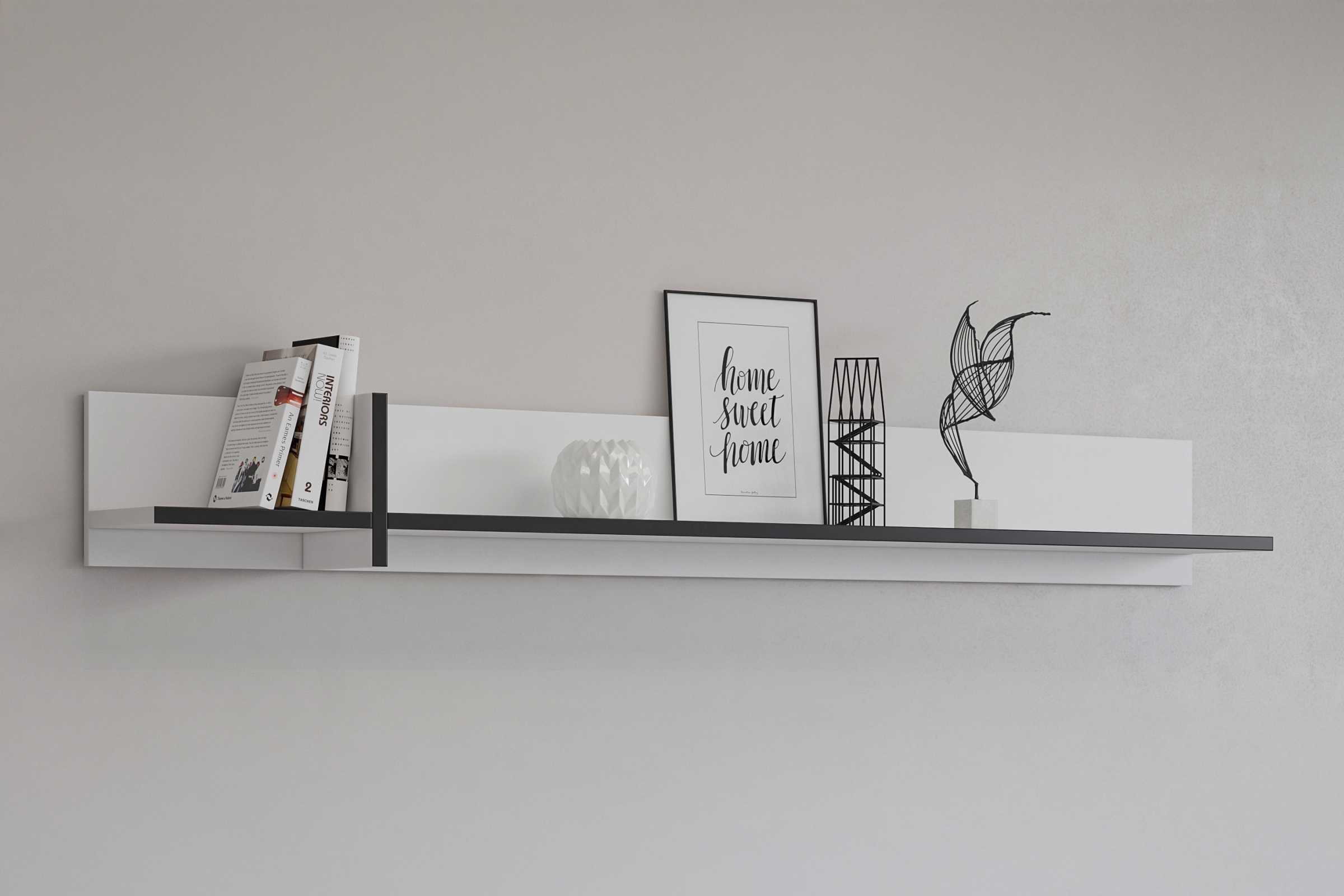 Polica na stenu Cross 180 cm – biela / čierna Polica Gramon 180 - biela / čierny