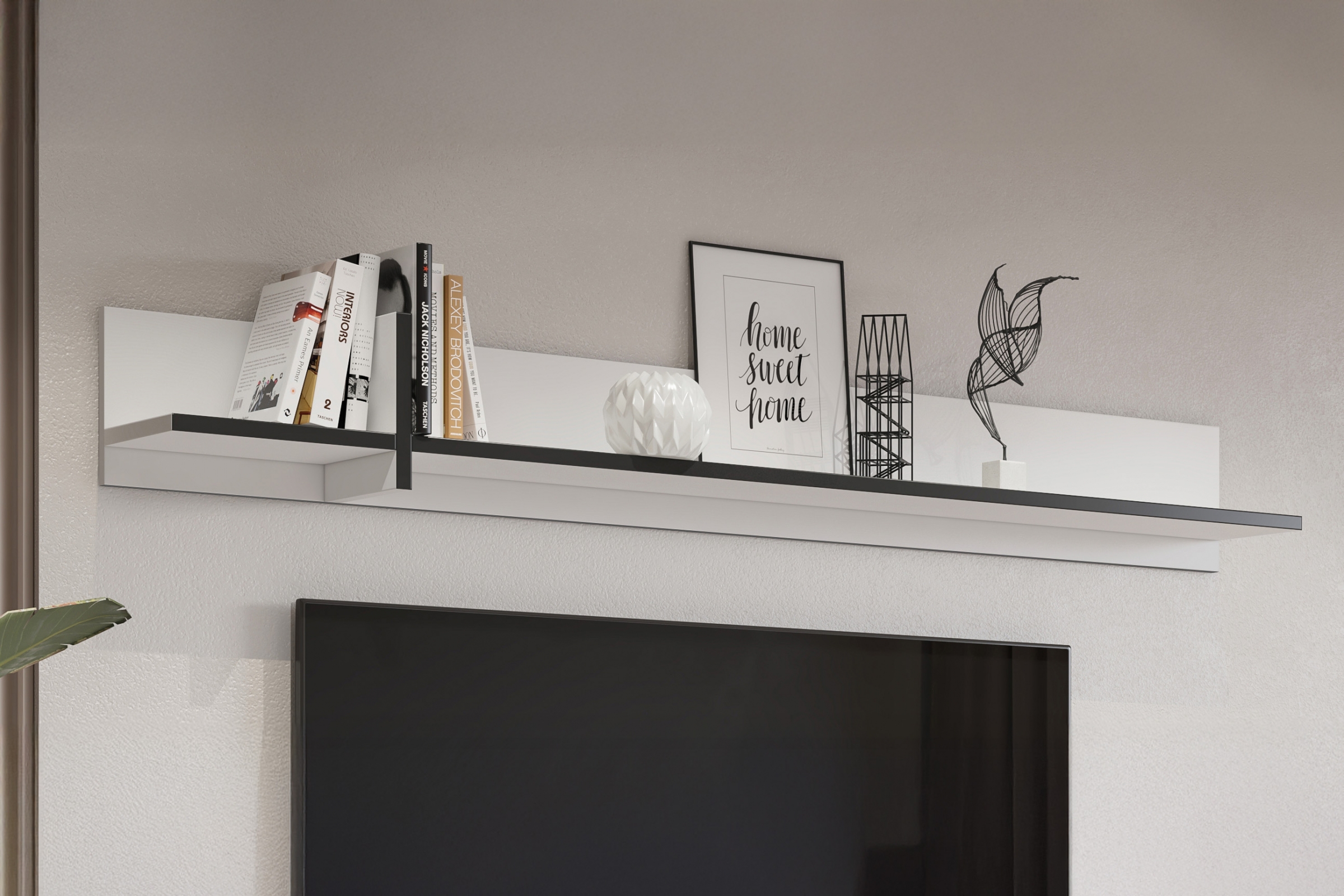 Polica na stenu Cross 180 cm – biela / čierna Polica Gramon 180 - biela / čierny