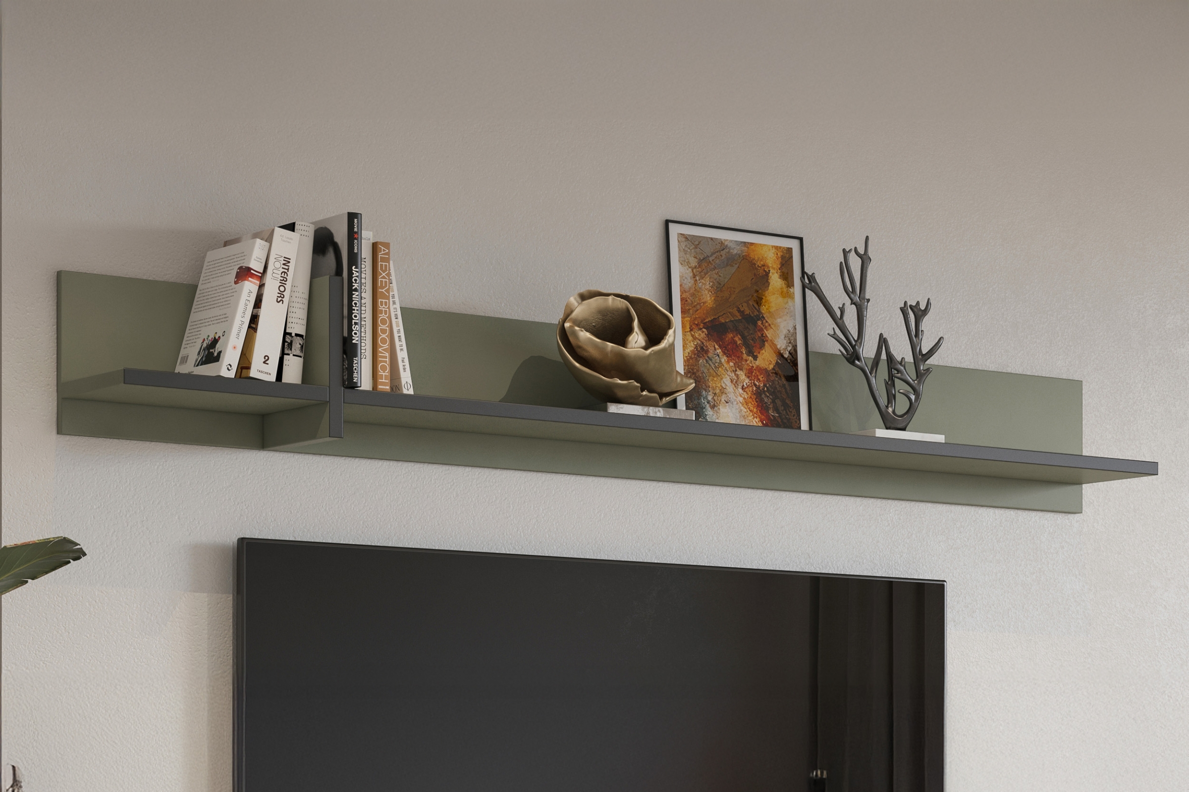 Závěsná police Gramon 180 cm - zelená / černá police Gramon 180 - zelená / černá