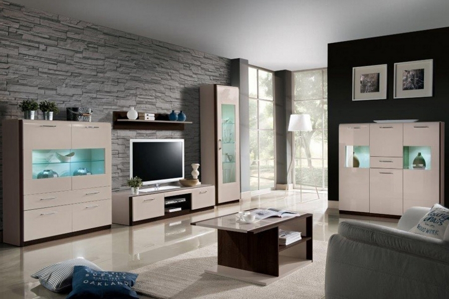 Polica krotka Magnus 01- Dub tmavá sonoma / sand grey lesk - Koncovka Série  Polica krotka Magnus 01- Dub tmavá sonoma / sand grey lesk - Koncovka Série