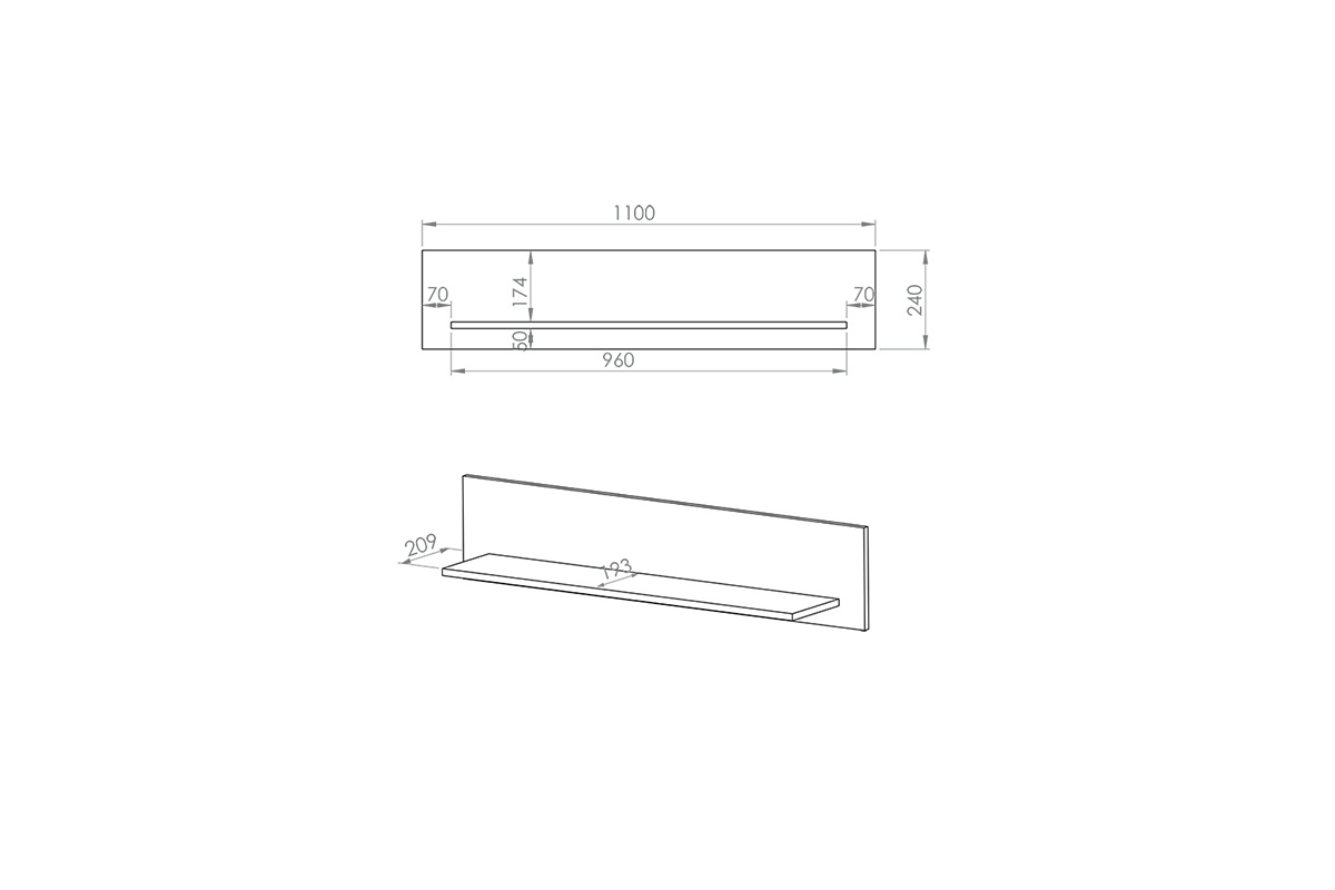 Závěsná police Verlin 08 110 cm - dub castello / černá Doplňková police