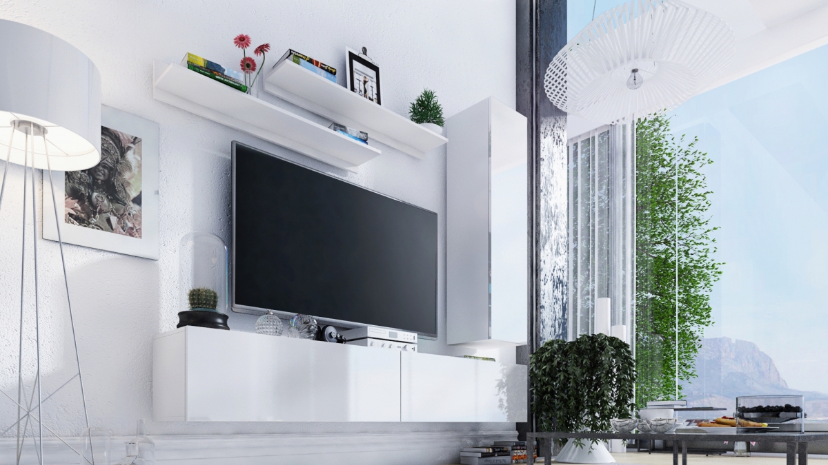 police závěsná Combo 8 - Bílý - Výprodej Televizní Stolky do obývacího pokoje 