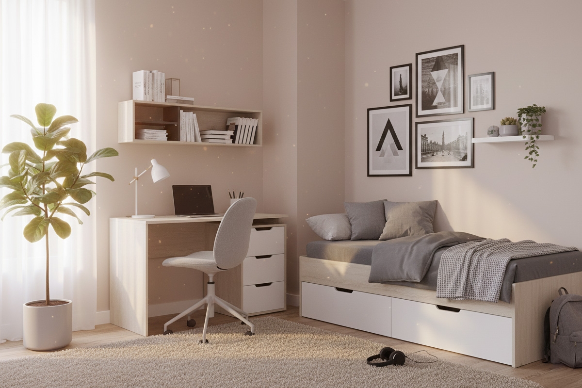 Závesná polica Lumo 14 120 cm do študentskej izby - dub wilton biely / biely lux / antracit Polica závesná Lumo 14 120 cm do izby mlodziezowego - Dub wilton biela / biela lux / Antracytová