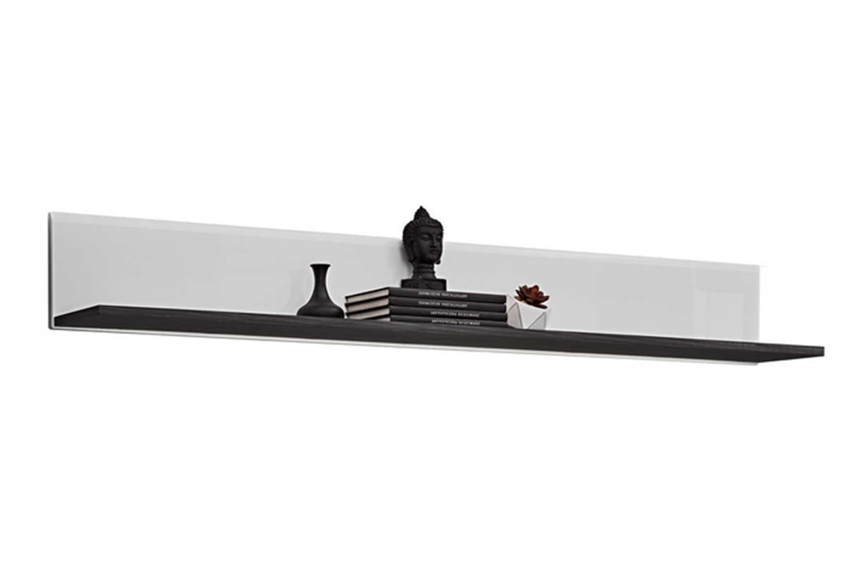 Závěsná police Wilson 180 cm - černá norská borovice / bílý lesk Široká  Police závěsná