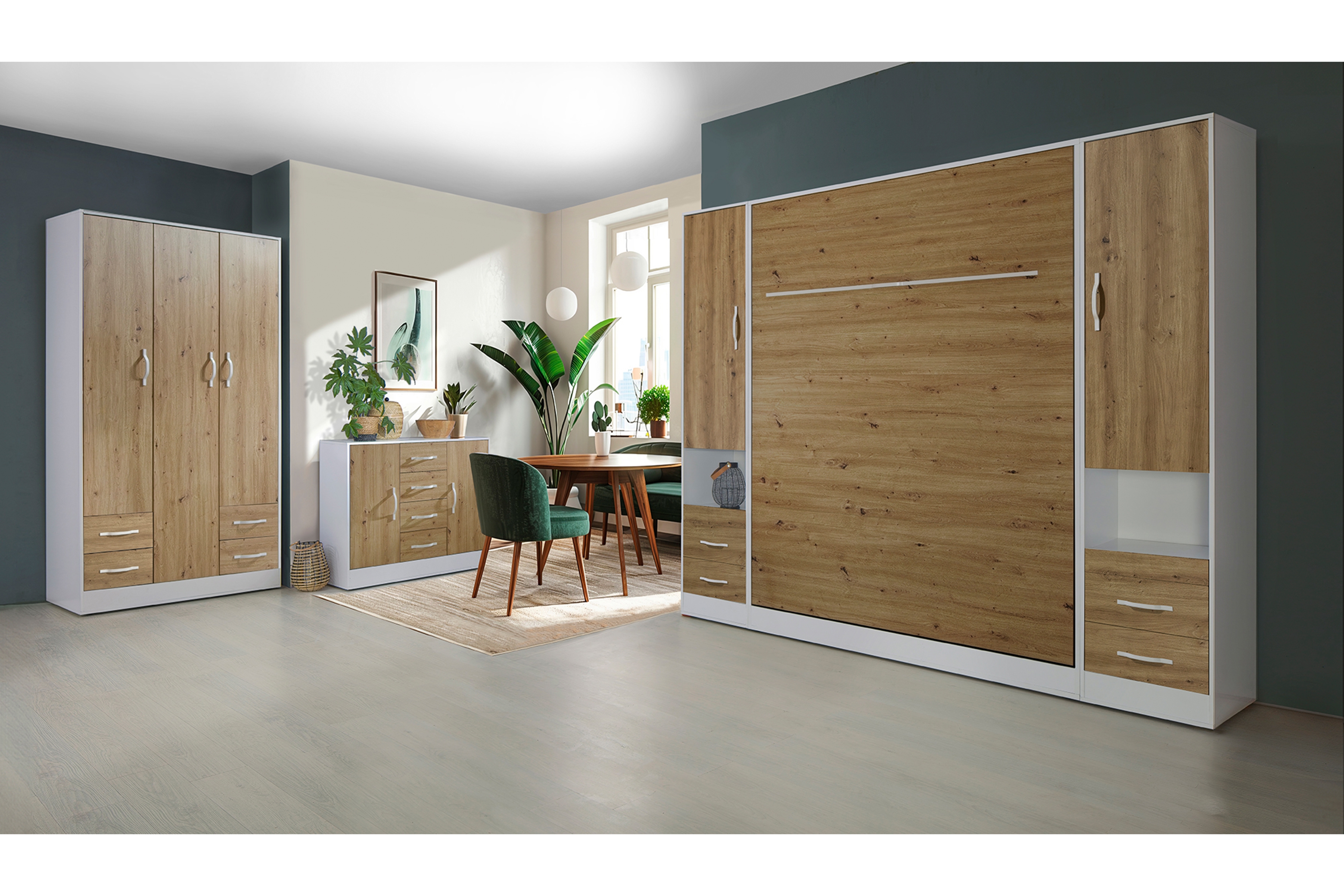 Sklápacia posteľ Lomaro V - 120x200 cm - dub artisan / biela Polkotapczan vertikálny Lomaro 120x200 - Dub artisan / Úchytka Biely