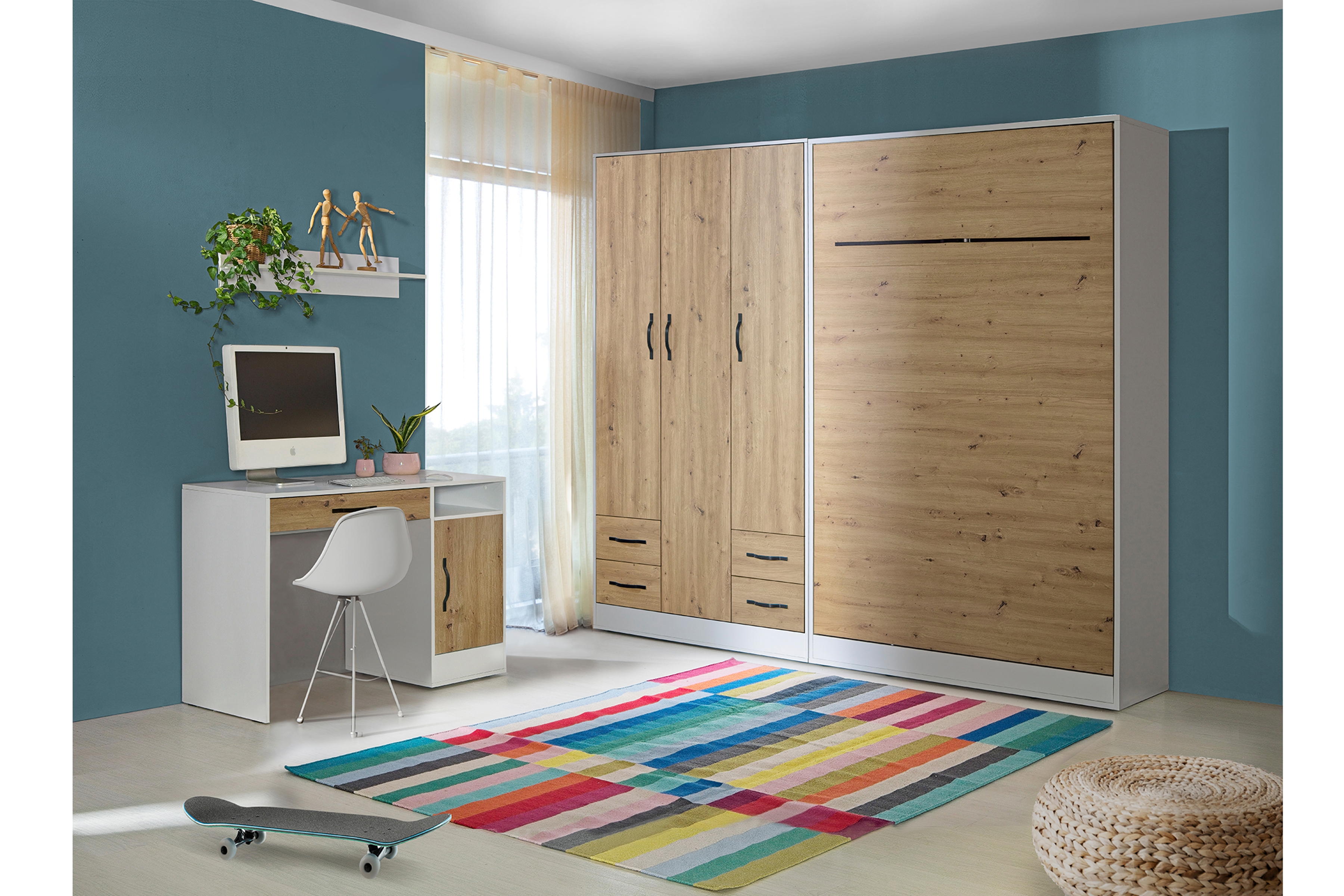 Sklápacia posteľ Lomaro V - 120x200 cm - dub artisan / biela / čierna úchytka Polkotapczan vertikálny Lomaro 120x200 - Dub artisan / Úchytka Čierny 