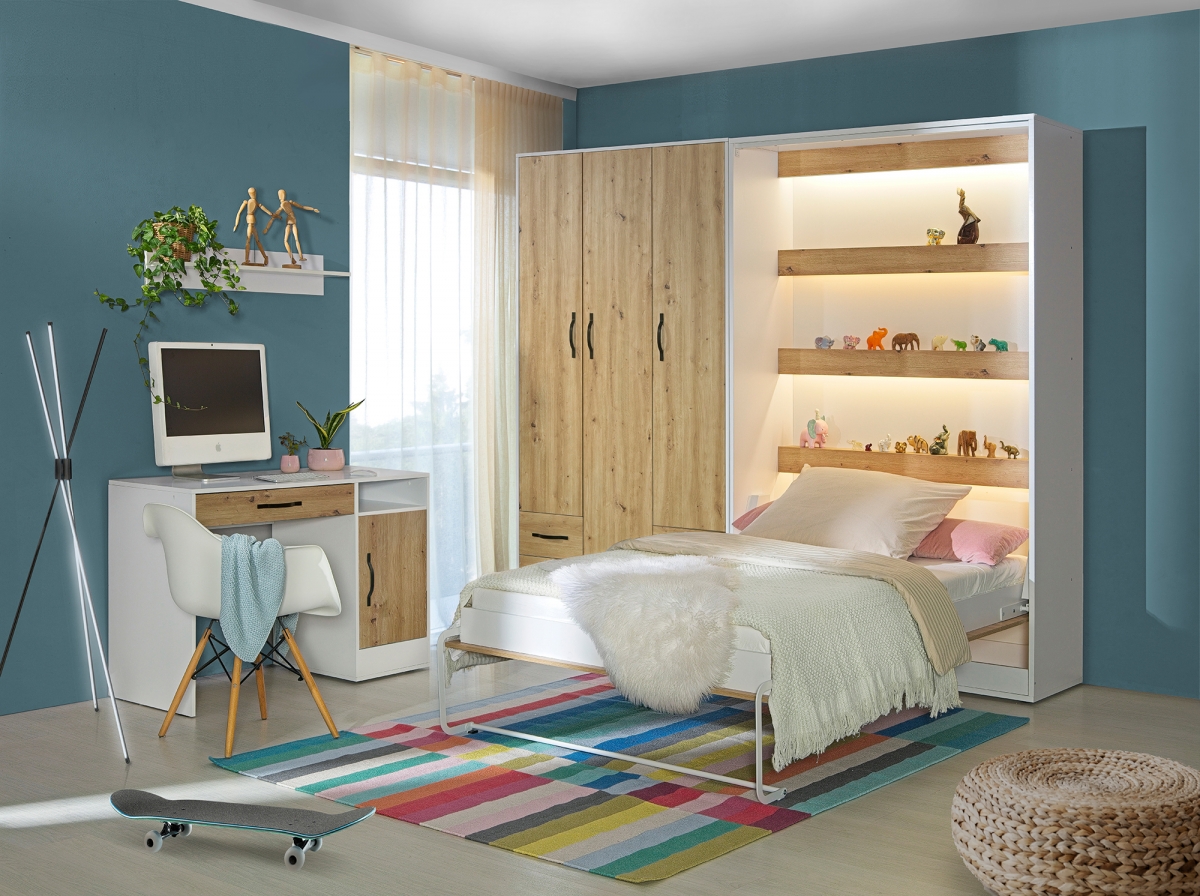 Sklápacia posteľ Lomaro V - 120x200 cm - dub artisan / biela / čierna úchytka Polkotapczan vertikálny Lomaro 120x200 - Dub artisan / Úchytka Čierny 