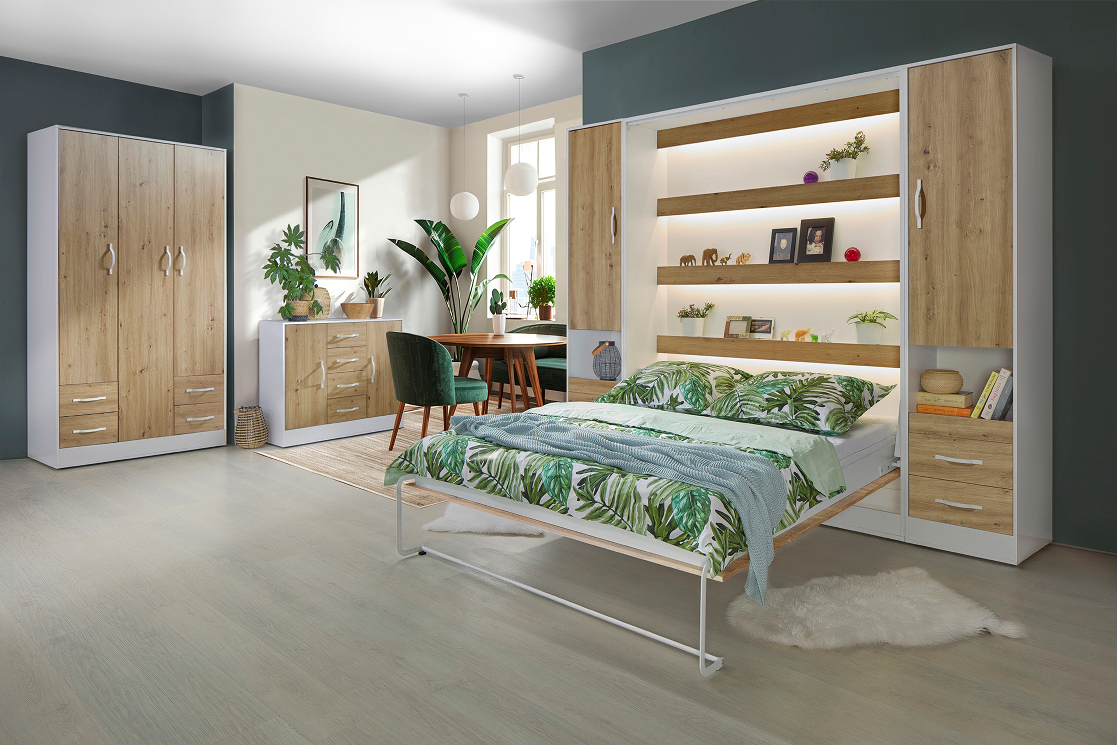 Sklápacia posteľ Lomaro V - 140x200 cm - dub artisan / biela Polkotapczan vertikálny Lomaro 140x200 - Dub artisan / Úchytka Biely